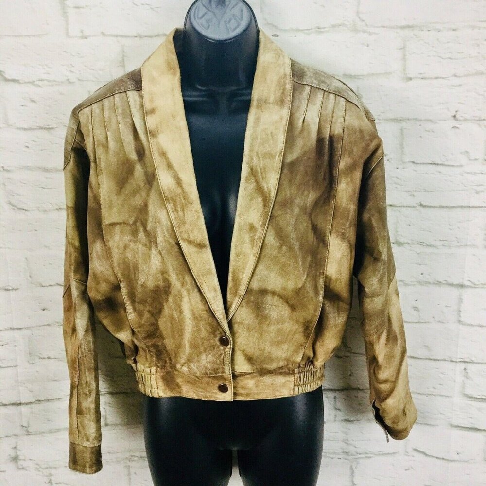 Vintage F & L Gypsy Bomber Jacket Woman M Leather V Neck Lined Tan Brown